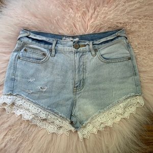 Free People Lace Trim Denim Jean Shorts